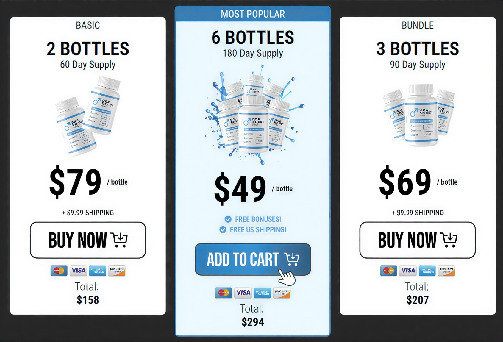 MEN Balance Pro pricing — 2, 3 and 6 bottle packages
